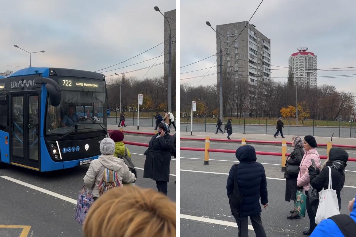 Москвичи возле станции метро «Выхино» ждут автобус № 821 в Подмосковье  дольше часа, перегородили дорогу другим автобусам - 3 ноября 2023 - МСК1.ру