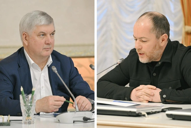 На встрече с губернатором Александром Гусевым (слева) присутствовал гендиректор «Факела» Роман Асхабадзе (справа) | Источник: «Гусев» / T.me