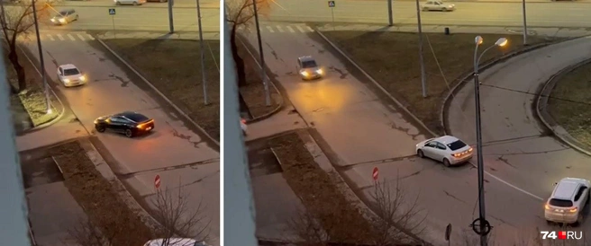 Въезд на территорию ЖК «Манхэттен» с развязки напротив «Родника»: утром практически ежеминутно автомобили едут по односторонней дороге под знак «Въезд запрещен», часто — в лоб другим водителям | Источник: читатель 74.RU