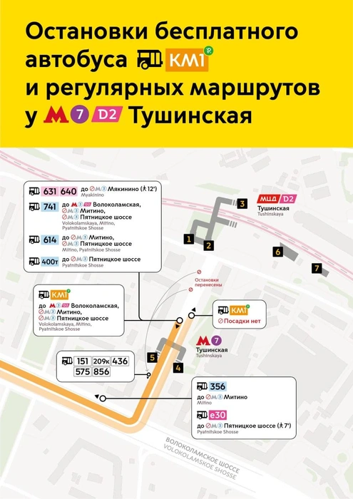 Схема остановок автобусов возле метро «Тушинская» | Источник: Дептранс.Оперативно / T.me