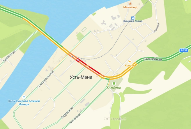 Пробка образовалась и в Усть-Мане | Источник: 2GIS
