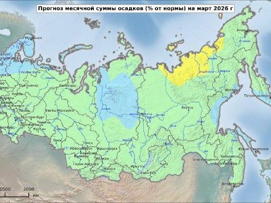 В большинстве регионов страны синоптики не прогнозируют чрезмерно обильных осадков в первый весенний месяц. | Источник: meteoinfo.ru