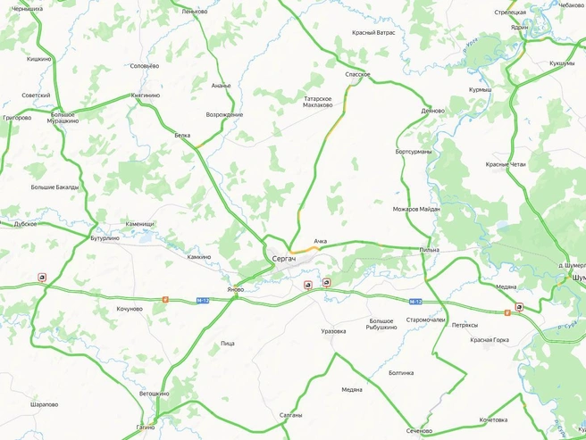 Дорожная обстановка на платной магистрали М-12 | Источник: Яндекс.Карты