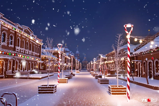 Новогодне-пряничная улица Металлистов | Источник: Максим Улитов / 71.RU; Мария Романова / Городские порталы