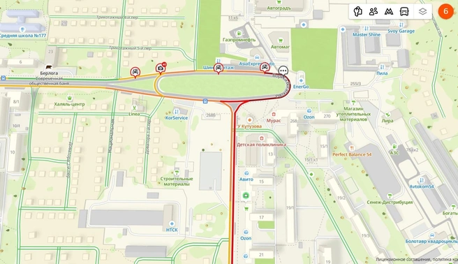 Водители сообщают о затруднённом движении на участке | Источник: 2ГИС