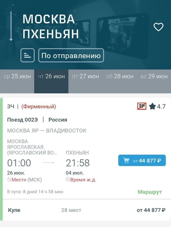 Источник: снимок экрана приложения «РЖД Пассажирам»