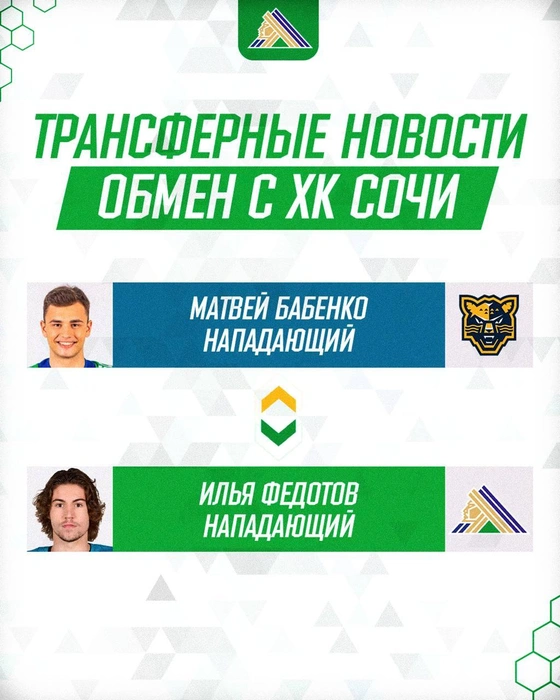 «Салават Юлаев» и «Сочи» поменялись игроками  | Источник: hcsalavat.ru