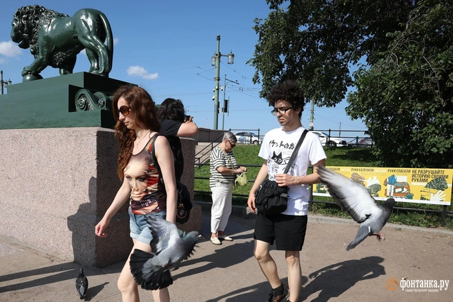 У самых уязвимых городских скульптур в Петербурге установили плакаты с просьбой не трогать их | Источник: Анастасия Барашкова / «Фонтанка.ру»