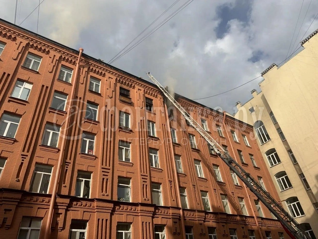 Квартира загорелась на последнем этаже дома на Большой Зелениной | Источник: «Фонтанка.ру»