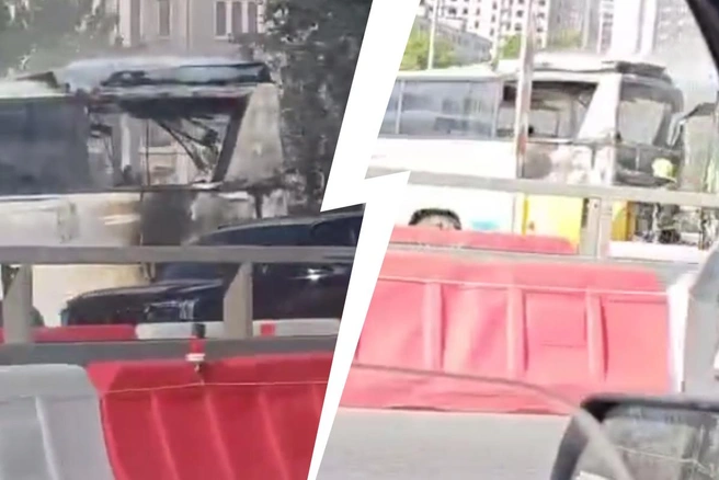 Загорелся туристический автобус недалеко от МКАД | Источник: «Москва с огоньком» / Telegram