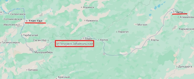 Петровск-Забайкальский ближе к столице Республики Бурятии, чем к Чите | Источник: google.com/maps