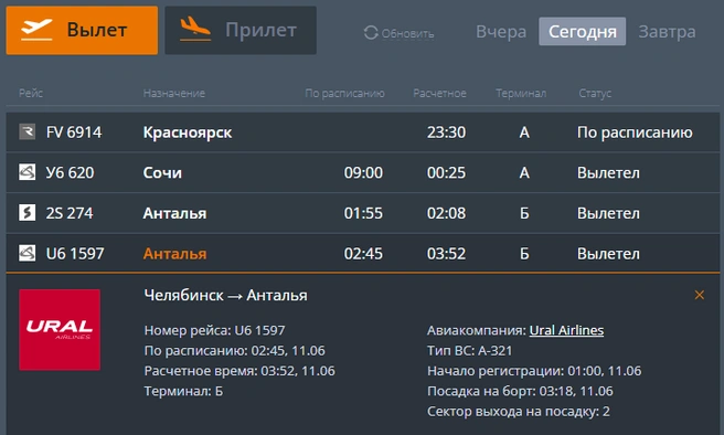 Из Челябинска самолет вылетел с опозданием | Источник: cekport.ru