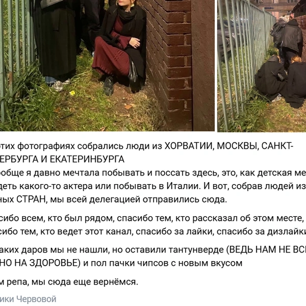 Девушка собрала своих друзей, в том числе студента из Хорватии, чтобы съездить на легендарную мусорку | Источник: Вика Червова / «Люди которые ссут на Стрелецком» / Vk.com