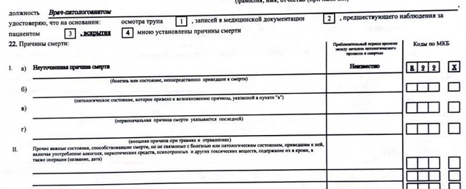 В справке о смерти указана «неуточненная причина смерти» | Источник: Юлия Липинская