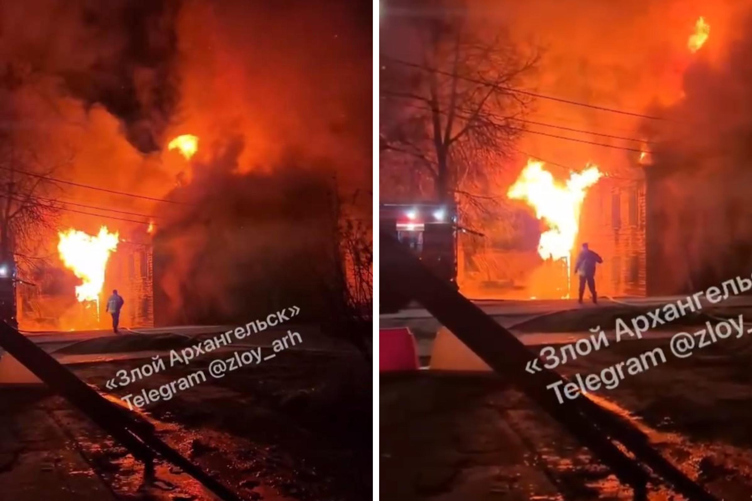 Ночной пожар сняли на видео: как горел памятник архитектуры в Архангельской области