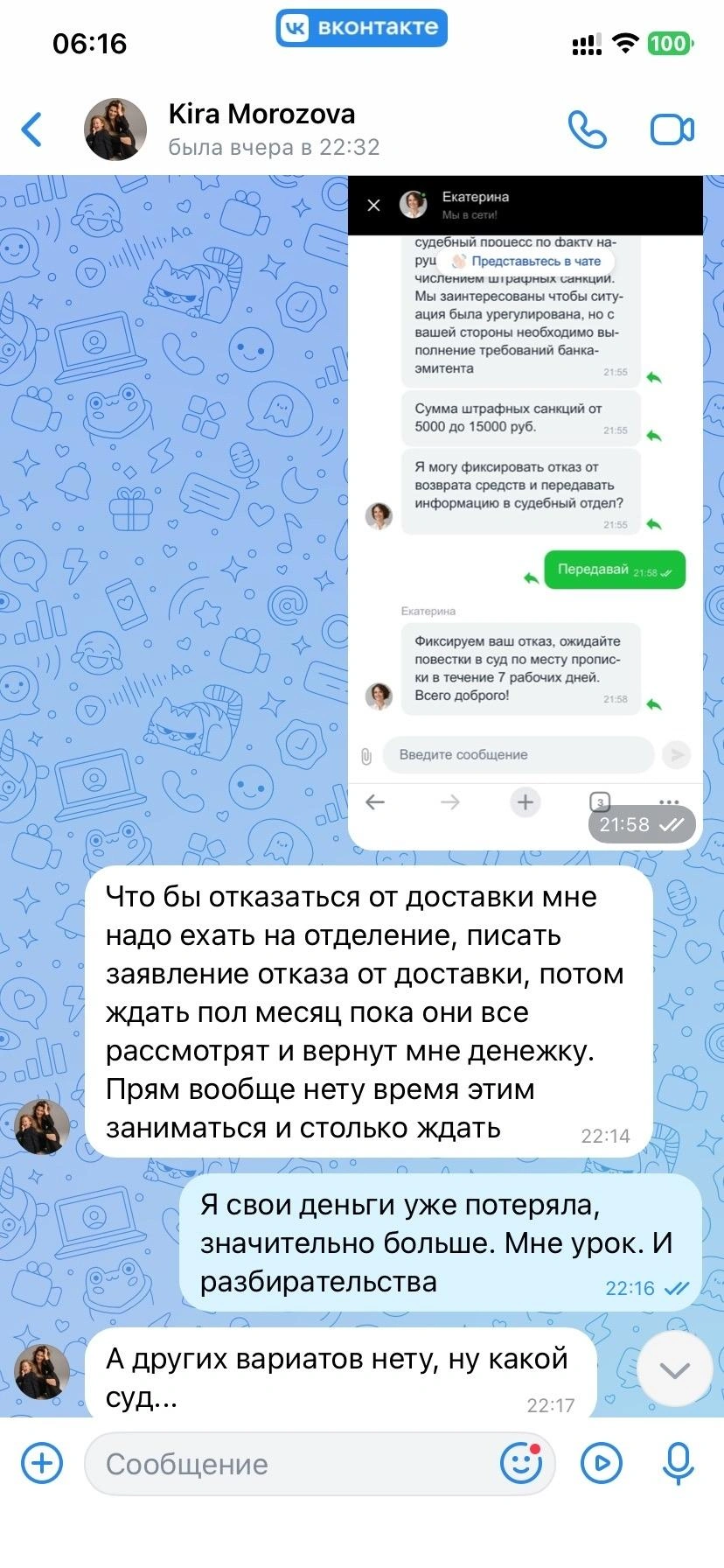 Собеседница отказалась переводить деньги за камеру | Источник: Елена Курзенева