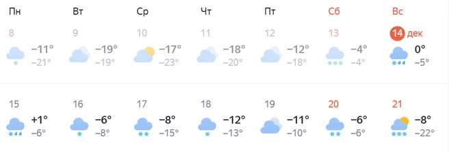 Снег почти каждый день | Источник: Яндекс. Погода
