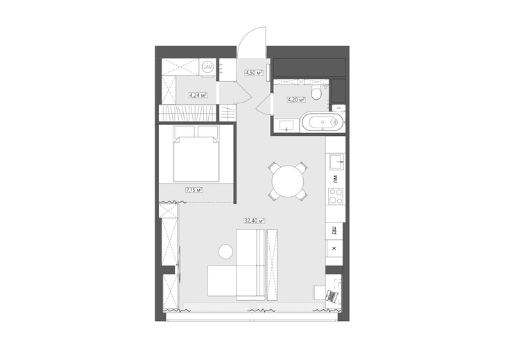 План квартиры 47 м². Проект Анны Лагутиной.