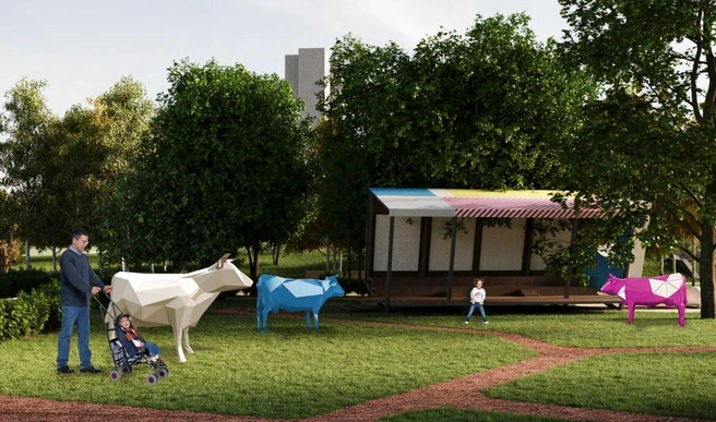 Так должна была выглядеть одна из зон отдыха. Планировали, что коровы будут светиться в вечернее время | Источник: «НеоПлан»