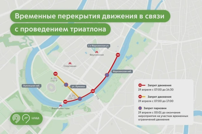 Схема перекрытий возле Лужников | Источник: Дептранс. Оперативно / T.me