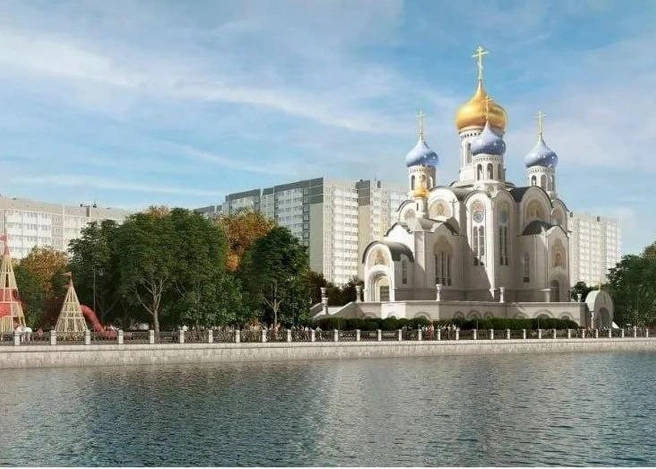 Проект возможного храма, он будет почти вдвое выше соседних домов | Источник: Митрополия Кубани / T.me