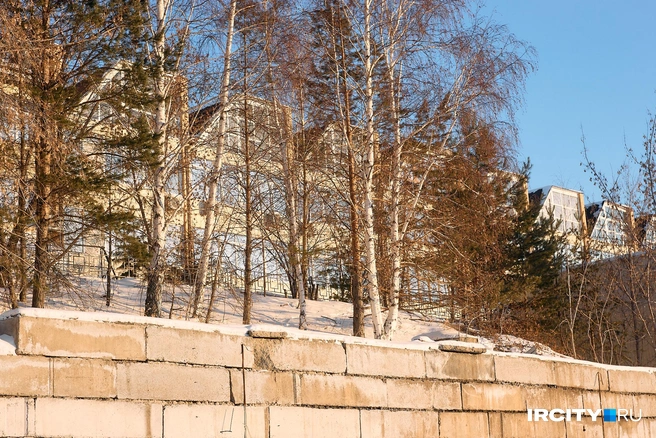 Во время строительства застройщик планирует вырубить деревья на склоне, который разделяет «Живой комплекс на Кузьмихе» и таунхаусы | Источник: Даниил Конин / «ИрСити»