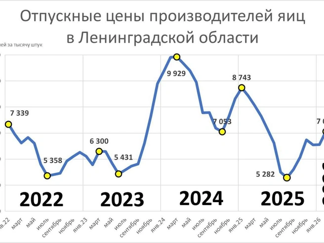 Динамика цен на яйца в 2025 году | Источник: Росстат, «Фонтанка.ру»