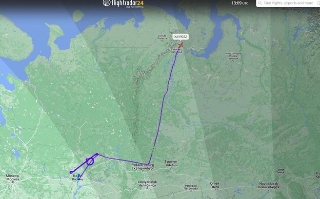 Траектория самолета Ту-214  | Источник: Flightradar24