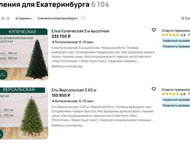 Премиальные модели новогодних елей могут стоить сотни тысяч рублей. | Источник: Avito.ru