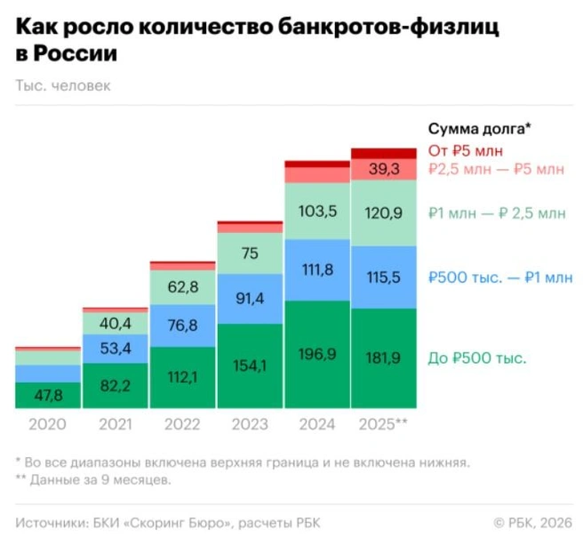 Динамика и структура банкроств в России за пять лет | Источник: «РБК»