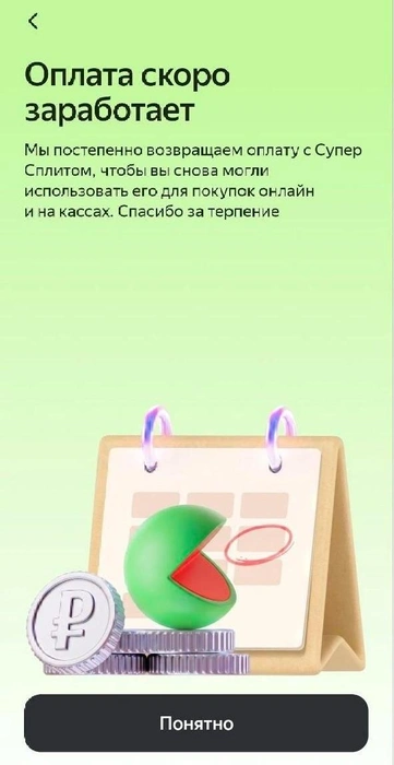 Такое уведомление видят пользователи приложения | Источник: «Яндекс Пэй»