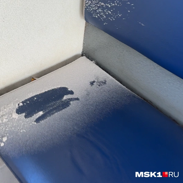 Корреспондент MSK1.RU провел по сиденью пальцами, и через пару секунд вместо снега на них были грязные капли | Источник: Дмитрий Толстошеев / MSK1.RU