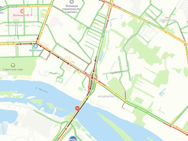 Быстро выехать из Нефтяников не получится | Источник: ngs55.ru/maps-traffic/
