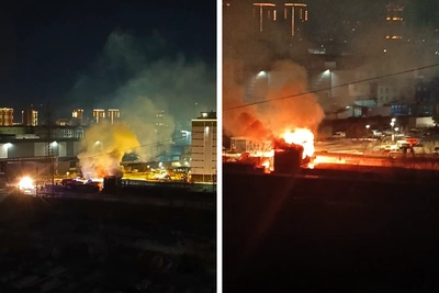 Гаражный пожар в Дзержинском районе Новосибирска