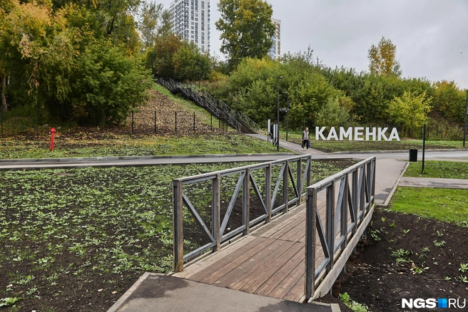Газоны парка пока не везде засеяны травой, но формально уже готовы | Источник: Александр Ощепков / NGS.RU