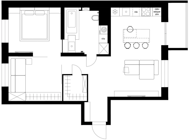 План квартиры 68 м². Проект Алексея Аладашвили.