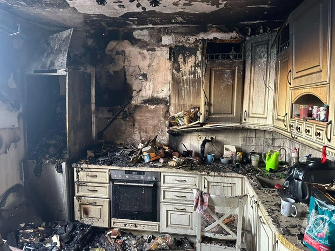 У 10-летней девочки загорелась сковорода. МЧС показывает последствия и напоминает, что помочь может горшок с цветком | Источник: ГУ МЧС по Петербургу