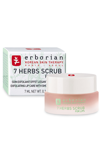 Нежный скраб для губ 7 трав, Erborian. Комплекс из семи трав в сочетании с кристаллами сахара способствуют отшелушиванию и обновлению кожи губ, очищает, выравнивает и смягчает её.