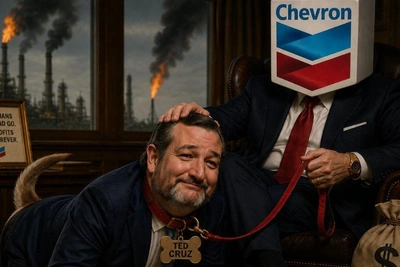 Ньюсом высмеял Круза AI-фото: «Ручная собачка Chevron»