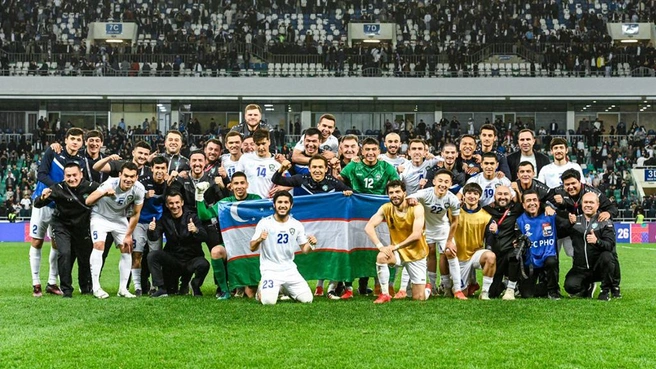 Команда празднует выход на чемпионат мира | Источник: Пресс-служба Федерации футбола Узбекистана