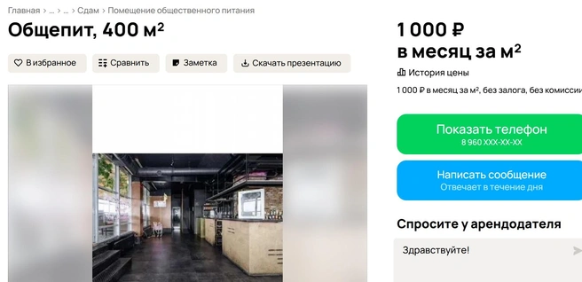 Заведение на сайте находится в разделе помещений для аренды | Источник: сайт объявлений