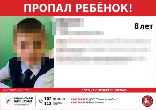 Если вы видели этого мальчика, сообщите в полицию или волонтерам | Источник: ДПСО «ТюменьРегионСпас»