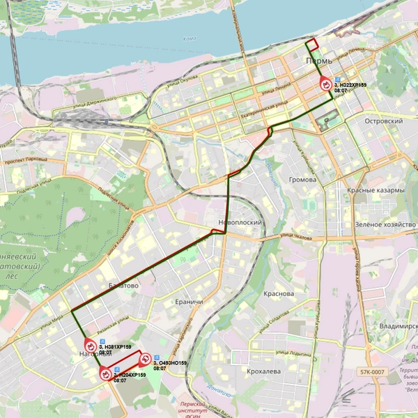 «Тройки» поехали с Нагорного только в 8:00 | Источник: map.gortransperm.ru