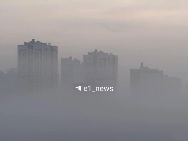 Высотные здания исчезли в густом тумане. | Источник: Максим Бутусов / E1.RU 