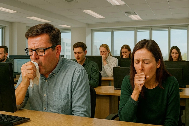 Переходящие по офису от коллеги к коллеге приступы кашля ярко свидетельствуют о нездоровой атмосфере в трудовом коллективе | Источник: Дмитрий Гладышев / V1.RU