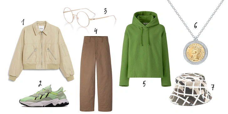 1. Monki, 2. Street-beat, 3. Emporio Armani Eyewear, 4, 5. Uniqlo, 6. Sunglight, 7. Kangol