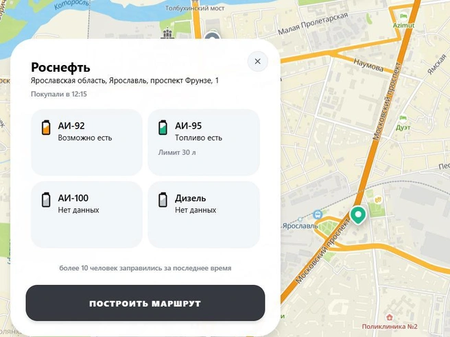 Сервис предоставляет информацию по наличию топлива на заправках. | Источник: sberazs.ru