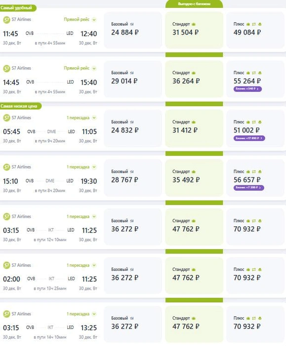 Стоимость билетов может достигать 70 тысяч рублей | Источник: s7.ru