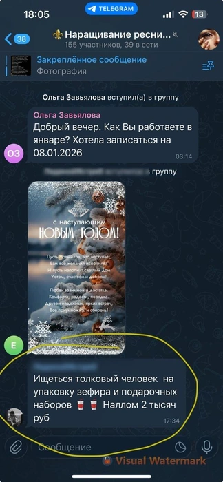 Предложение пришло в чат о ресничках | Источник: очевидец