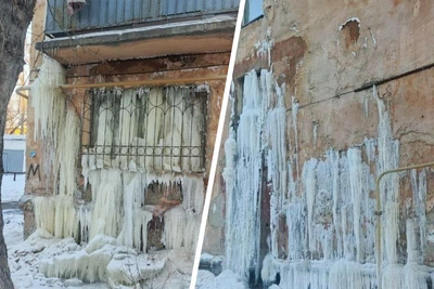 Дом в Нефтяниках превратился в ледяную глыбу